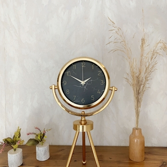 Gold Metal Mini Tripod Mermer İlhamı Masa Saati 45×26 cm
