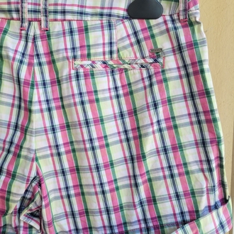 Pink and green plaid shorts