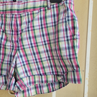 Pink and green plaid shorts