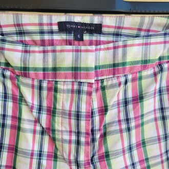 Pink and green plaid shorts