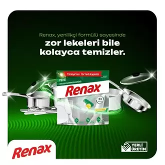 RENAX Bulaşık Makinesi Kapsülü Hepsi Bir Arada 33'lü Güçlü Temizlik ve Ekstra Parlaklık
