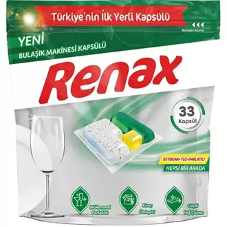 RENAX Bulaşık Makinesi Kapsülü Hepsi Bir Arada 33'lü Güçlü Temizlik ve Ekstra Parlaklık
