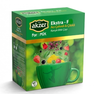 AKZER FOR-MİX EKSTRA (F) ACI ÇEHRELİ ÇİLEKLİ 60 POŞET ÇAY