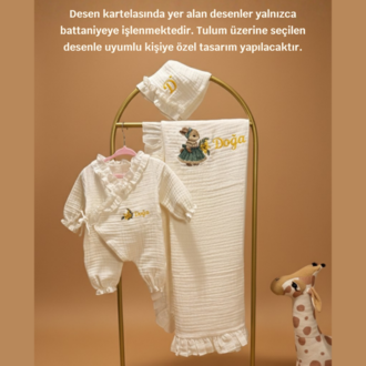 Yenidoğan Bebek Müslin Fırfırlı Kruvaze 3'lü Set