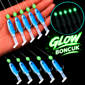 ea genset Mavi Silikon Balıklı Çapari 5 Cm (2 Adet) Silikon At Çek Takımı Glow Boncuklu