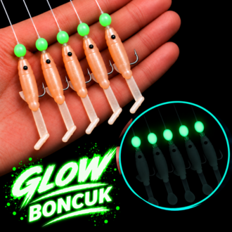 ea genset Silikon Balıklı Çapari 5 Cm (2 Adet) Silikon At Çek Takımı Somon Glow Boncu