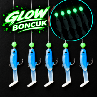 ea genset Mavi Silikon Balıklı Çapari 5 Cm (2 Adet) Silikon At Çek Takımı Glow Boncuklu
