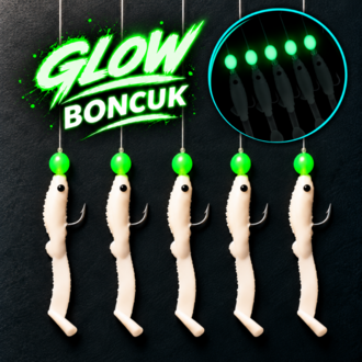 ea genset Silikon Balıklı Çapari 3.5 Cm (2 Adet) Silikon At Çek Takımı Beyaz Glow Boncuklu