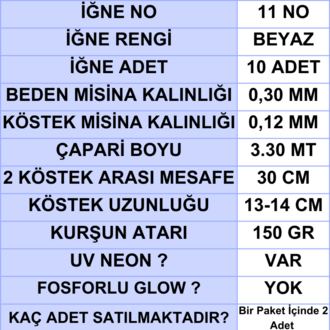 ea genset İstavrit Çapari 30x12 Uv Koyu Yeşil - Pembe Sim 11 No 10 Beyaz İğne 2li Paket