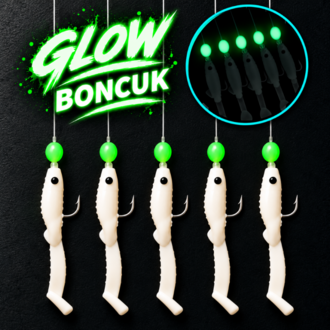 ea genset Beyaz Silikon Balıklı Çapari 5 Cm (2 Adet) Silikon At Çek Takımı Glow Boncuklu