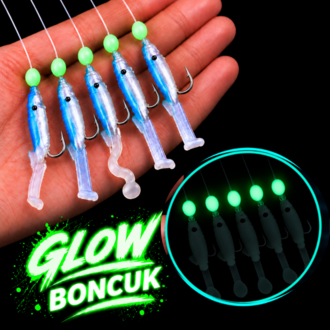 ea genset Silikon Balıklı Çapari 3.5 Cm (2 Adet) Silikon At Çek Takımı Mavi Glow Boncuklu