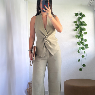 KETEN DÜĞÜM BLUZ PANTOLON ALT ÜST TAKIM