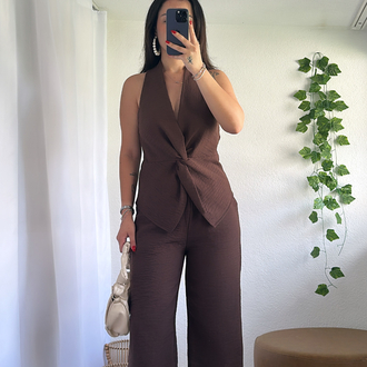 KETEN DÜĞÜM BLUZ PANTOLON ALT ÜST TAKIM