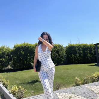 PUANTİYELİ V YAKA BLUZ PANTOLON ALT ÜST TAKIM