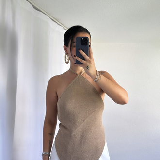 SİMLİ SIRT DEKOLTELİ BAĞLAMALI TRİKO BLUZ