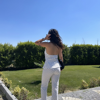 PUANTİYELİ V YAKA BLUZ PANTOLON ALT ÜST TAKIM