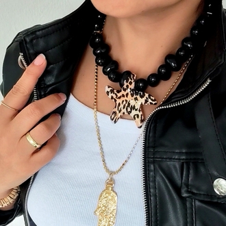 Leopar yıldız kolye 