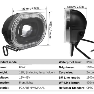 Elektrikli Bisiklet OVAL ŞERİT ÖN FAR LED E-Bike Aydınlatma