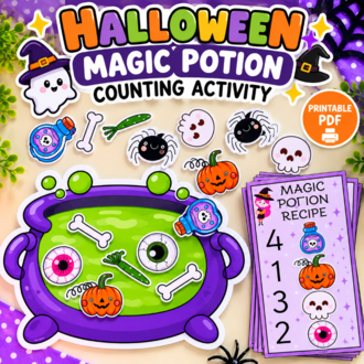 Halloween Magic Potion Counting Activity | Witch Cauldron Math Game 