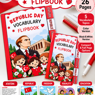 29 Ekim Cumhuriyet Bayramı Vocabulary Flipbook | Renkli & Siyah-Beyaz