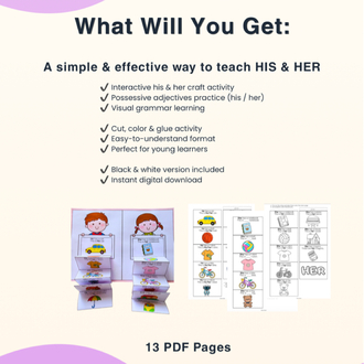 His or Her Activity | Possessive Adjectives Grammar Craft (Printable PDF)