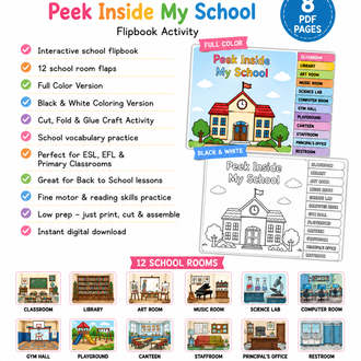 Peek Inside My School Flipbook | School Rooms Craft | Back to School Printable