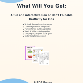 Can and Can’t Activity | ESL Grammar Craft | Interactive Foldable for Kids