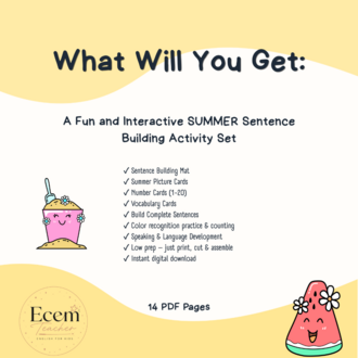 Build Your Sentences | Summer Sentence Building Activity | ESL Printable