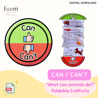 Can and Can’t Activity | ESL Grammar Craft | Interactive Foldable for Kids