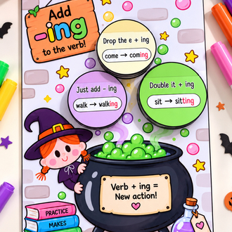 Halloween -ING Verbs Activity | Add ING to Verbs | Lift the Flap Grammar Craft