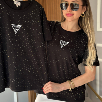 Guess siyah taşlı tişört