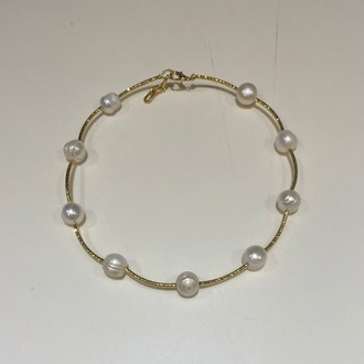 Metal Boru Boncuklu İnci Kolye