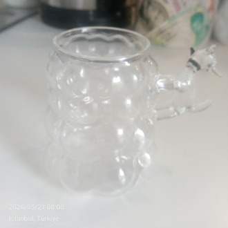 Isıya dayanıklı kahve yanı 240 ml kedi figürlü bardak