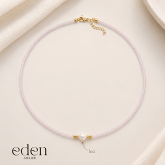 Toz Pembe Glow Bead | İnci Detaylı Kristal Boncuk Kolye