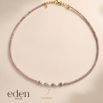Lila Glow Bead | İnci Detaylı Kristal Boncuk Kolye
