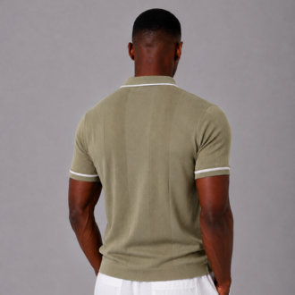 Polo Yaka Örgülü Fermuarlı Triko T-Shirt - Yeşil