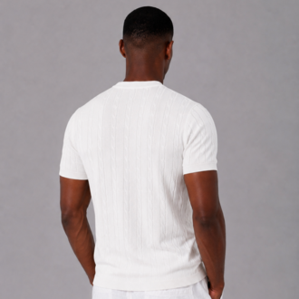 Örgü Desen Triko T-Shirt - Beyaz