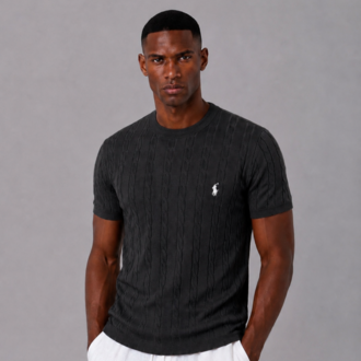Örgü Desen Triko T-Shirt - Siyah
