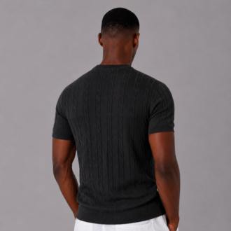 Örgü Desen Triko T-Shirt - Siyah