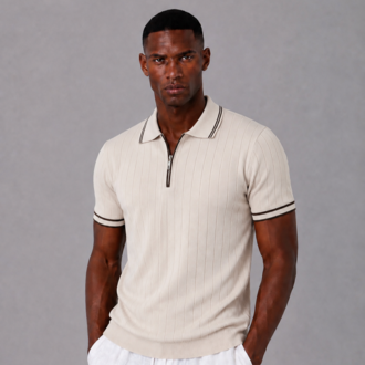 Polo Yaka Örgülü Fermuarlı Triko T-Shirt