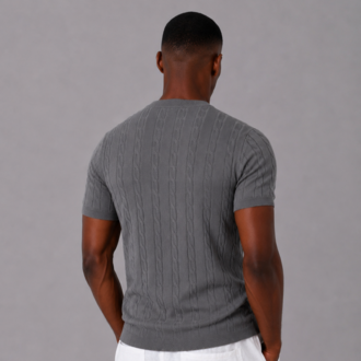 Örgü Desen Triko T-Shirt - Gri