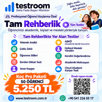 Tam Rehberlik – Koç Pro Paketi (50 Öğrenci) Profesyonel Öğrenci Koçlarına Özel: Testroom 