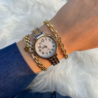 Victor Model Saat Silver-Gold