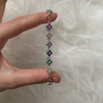 Elegant Renkli Yonca Bileklik Gümüş