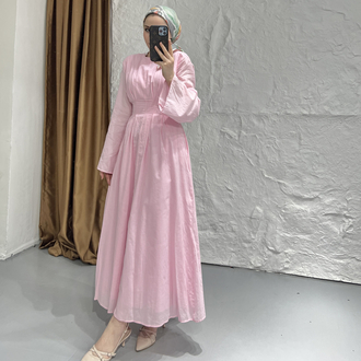 Bel vurgulu elbise pembe