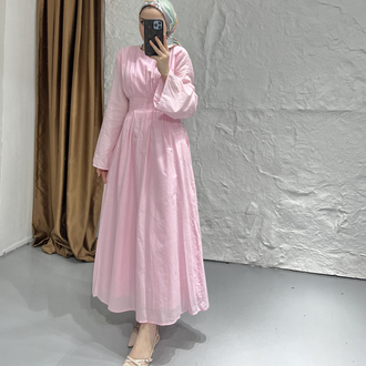 Bel vurgulu elbise pembe