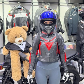 Dainese Deri Ceketi SİYAH-KIRMIZI