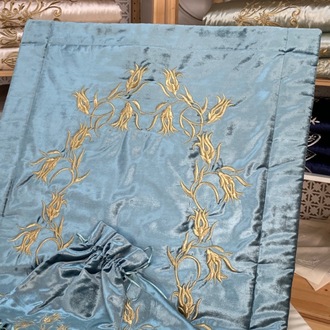 LALE KADİFE SECCADE BOHÇA TAKIMI (YEŞİL-GOLD)