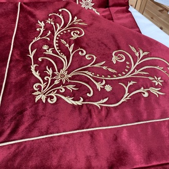 LAME KADİFE SECCADE BOHÇA TAKIMI (BORDO-GOLD)