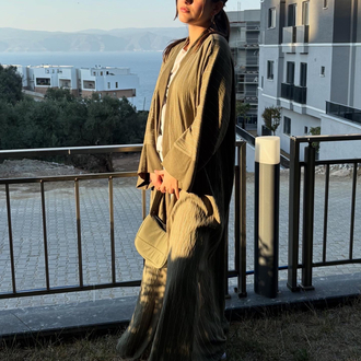 Cizgili Abaya Yesil 
